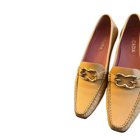 NEW Escada Buttery Yellow Loafers Ornate Gold Buckle Style 27351 Handmade Italy - Picture 10 of 14